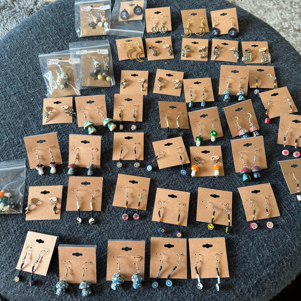 Assorted Handmade Earrings Set / lot made of glass, metal and polymer clay